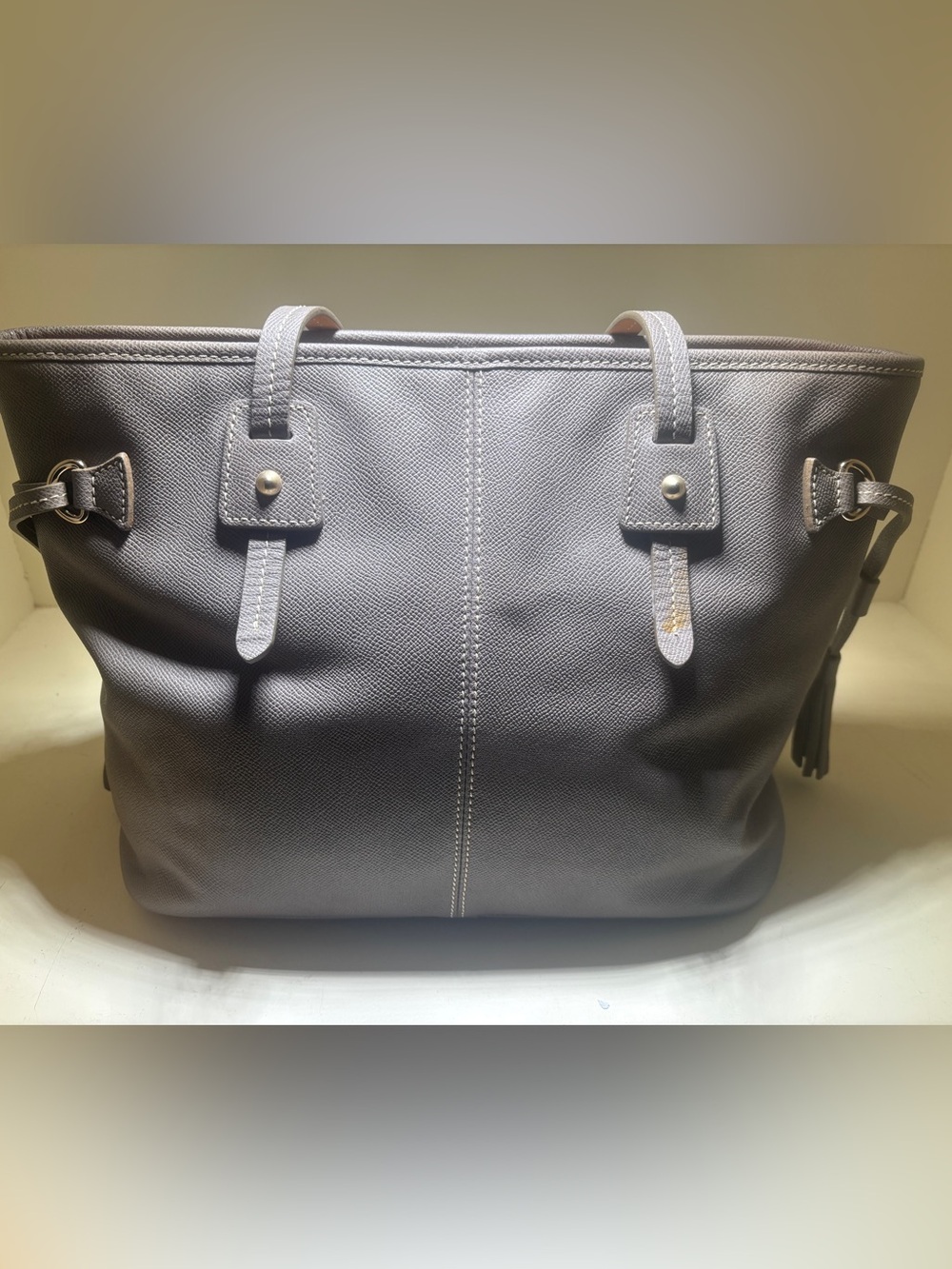 Vegan Dooney & Bourke coated canvas tote in elephant gray.